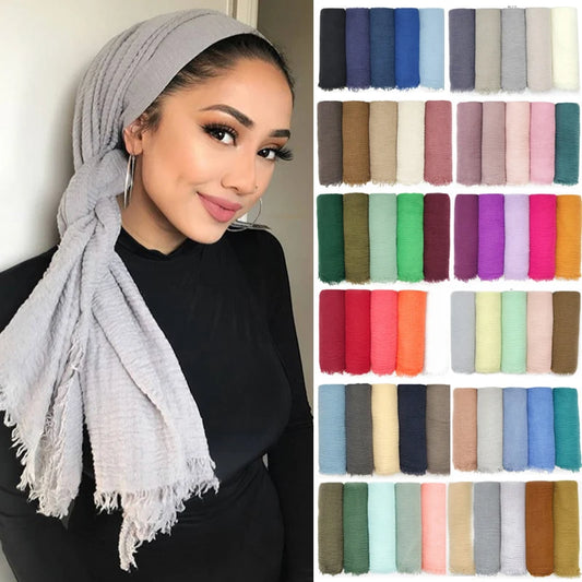 180X95CM Women Classic Muslim Crinkle Hijab Scarf Soft Cotton Head Scarves Turban Shawls Wraps Islamic Headband Femme Musulman