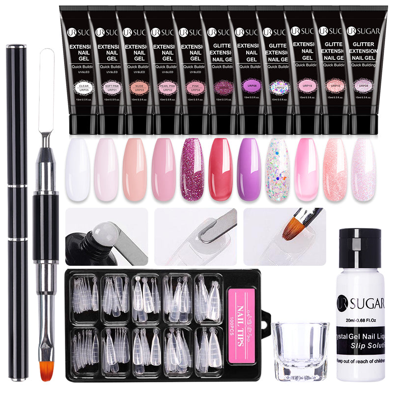 UR SUGAR Acrylic UV Gel Extension Nail Gel Kit Nude Glitter Color Fast Building Gel Nail Polish All For Manicure Nail Art Design