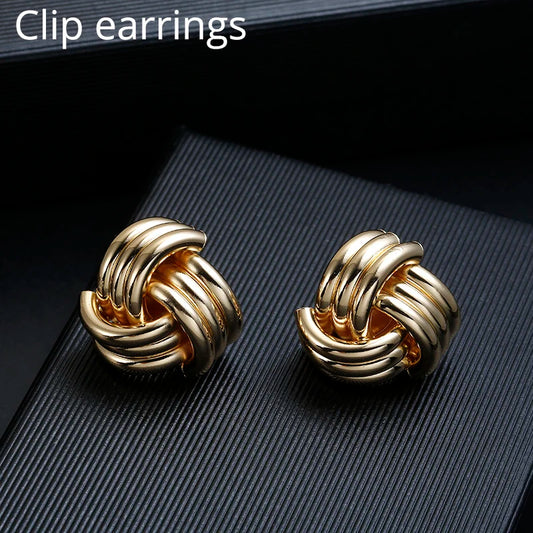 Vintage Non Pierced Clip on Earrings Ear Clips Gold Geometric Metal Earring for Women Wedding Party Bijoux Brincos Jewelry