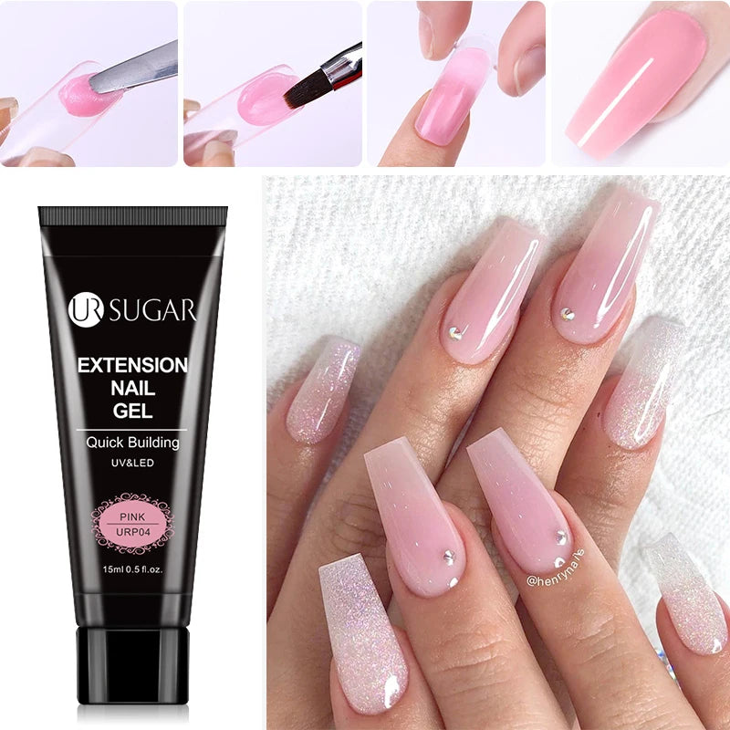 UR SUGAR Acrylic UV Gel Extension Nail Gel Kit Nude Glitter Color Fast Building Gel Nail Polish All For Manicure Nail Art Design