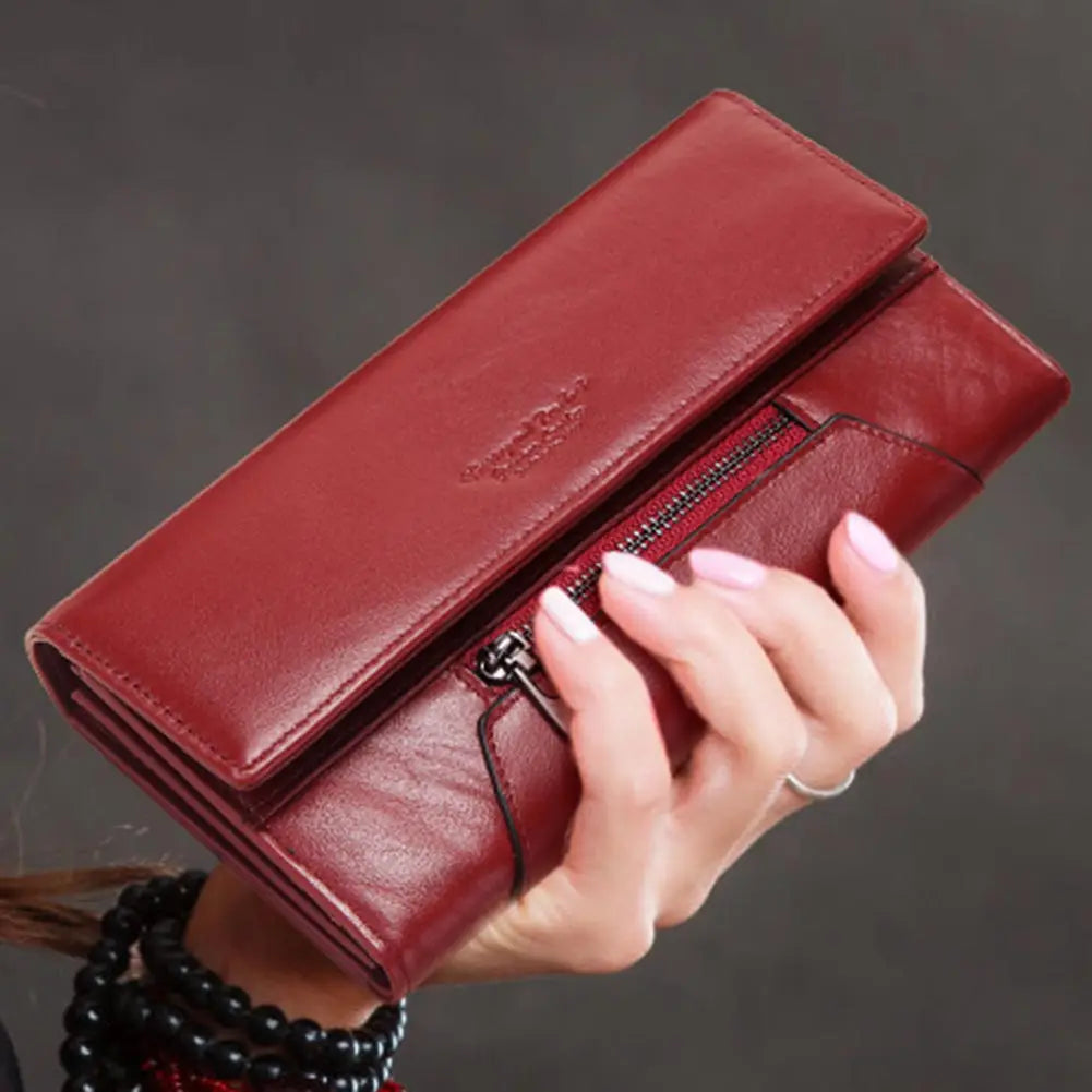 HUMERPAUL Fashion Women Genuine Leather Wallet RFID Blocking Tri-fold Credit Card Holder Luxury Long Female Phone Clutches