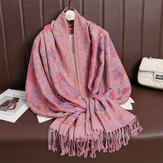 Women Paisley Scarf Cashmere Feeling Pashmina Shawls Tassel Hijab Head Wraps Femme Winter Scarves Foulard Bufanda 2024