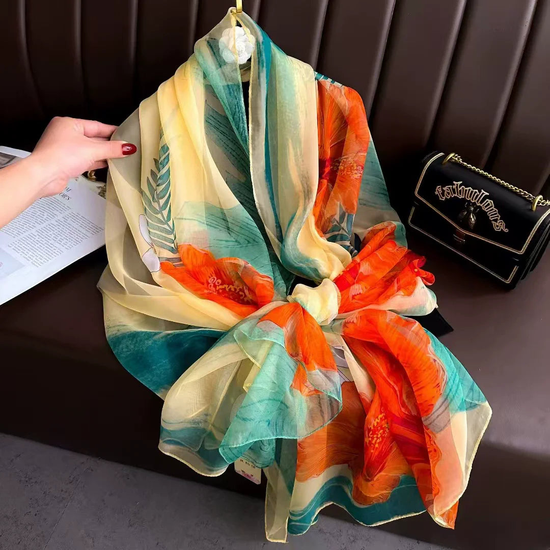 Silk Scarf Fashion Design Neck Foulard Female Luxury Hijab Women Warm Beach Scarves Echarpe Shawl Large Wrap Echarpe Bandana