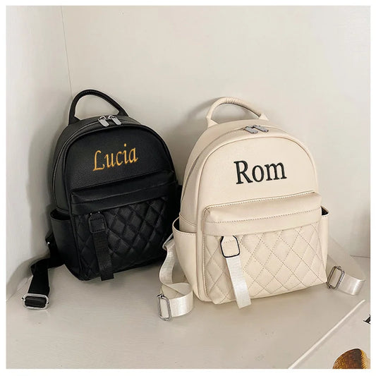 Embroidery Name Backpack Women's PU Bag Fashion Ladies Gift High Quality PU Backpack Personalized Girls Outdoor Small Backpack