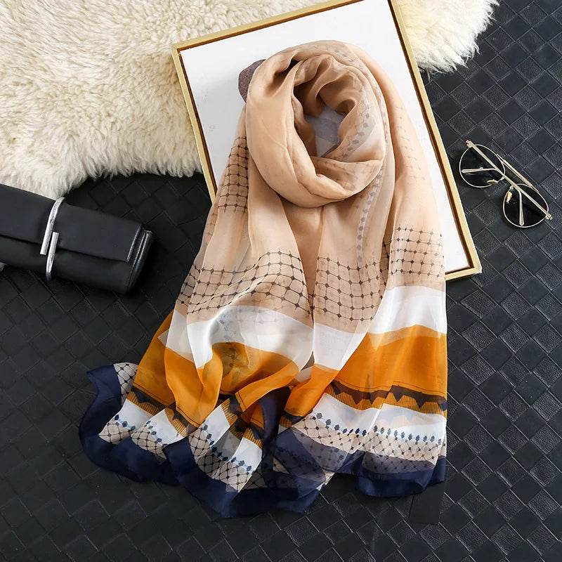 Silk Scarf Fashion Design Neck Foulard Female Luxury Hijab Women Warm Beach Scarves Echarpe Shawl Large Wrap Echarpe Bandana