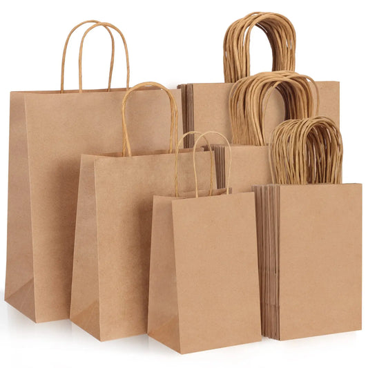 10/20pcs Brown Kraft Paper Bags with Handles Bulk Small Paper Gift Bags for Small Business Shopping Bags Xmas Party Favor