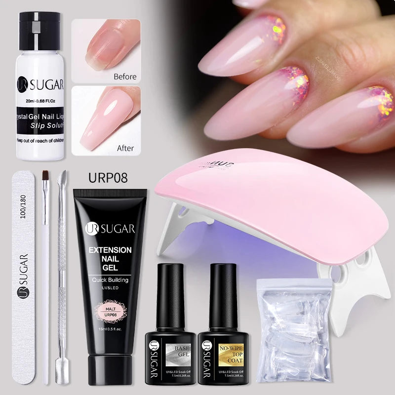 UR SUGAR Acrylic UV Gel Extension Nail Gel Kit Nude Glitter Color Fast Building Gel Nail Polish All For Manicure Nail Art Design