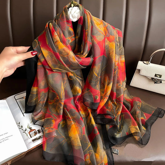 Silk Scarf Foulard Female Headbanda Luxury Hijab Women Soft Warm Pashmina Beach Scarves Echarpe Shawl Large Wrap Echarpe Bandana