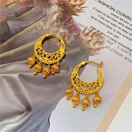 Womens 18K gold earrings AU750 earrings with tassels simple ethnic style wedding jewelry accessories with certificate