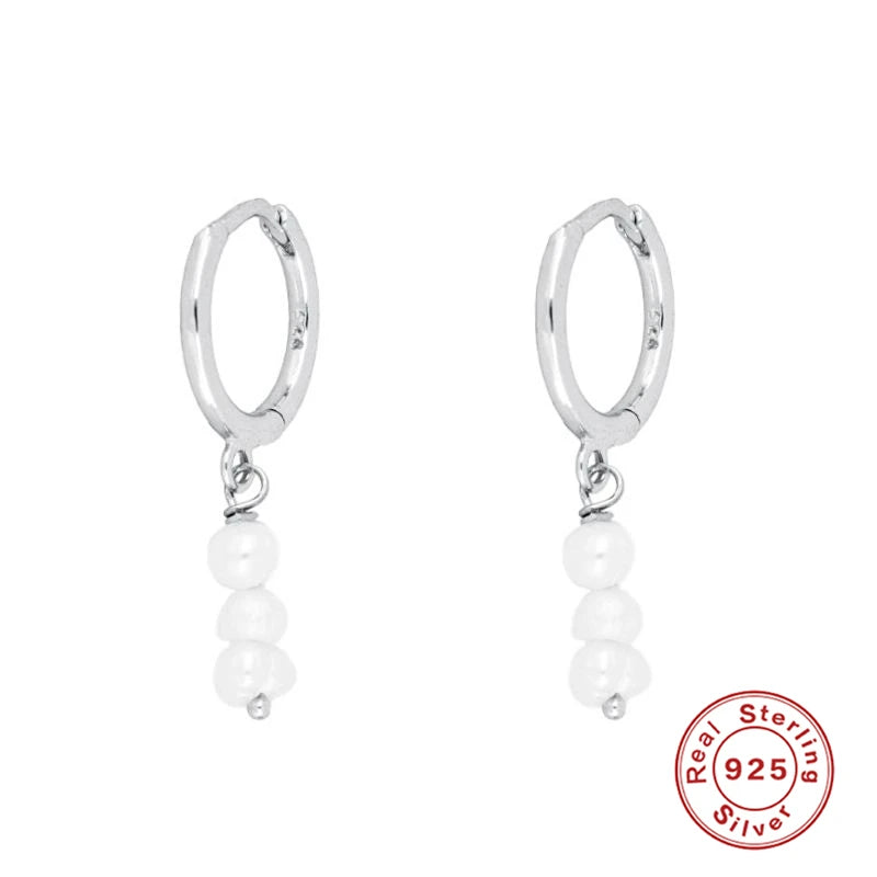 ROXI 925 Sterling Silver Pearls Earrings For Women Wedding Fine Jewelry Piercing Earrings Hoops Bohemia Pendientes Plata Earings