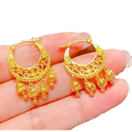 Womens 18K gold earrings AU750 earrings with tassels simple ethnic style wedding jewelry accessories with certificate