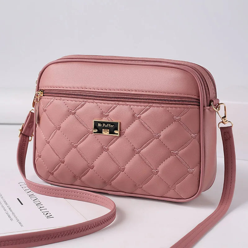 2024 Women's One Shoulder Small Square Handbag New Cross Border Foreign Trade Lingge PU Crossbody Versatile Small Messenger Bag