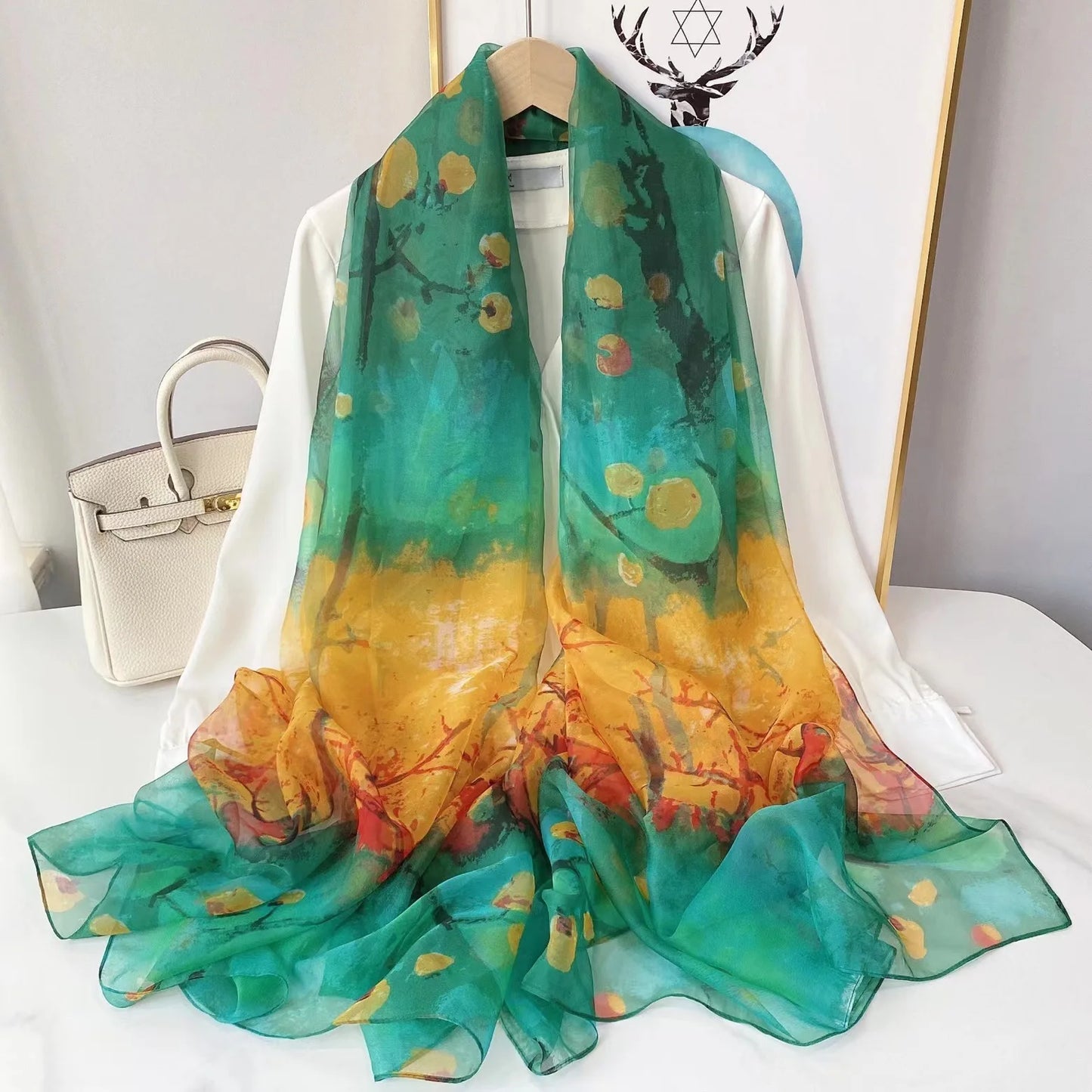 Silk Scarf Fashion Design Neck Foulard Female Luxury Hijab Women Warm Beach Scarves Echarpe Shawl Large Wrap Echarpe Bandana