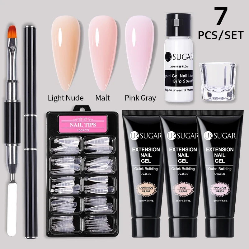 UR SUGAR Acrylic UV Gel Extension Nail Gel Kit Nude Glitter Color Fast Building Gel Nail Polish All For Manicure Nail Art Design