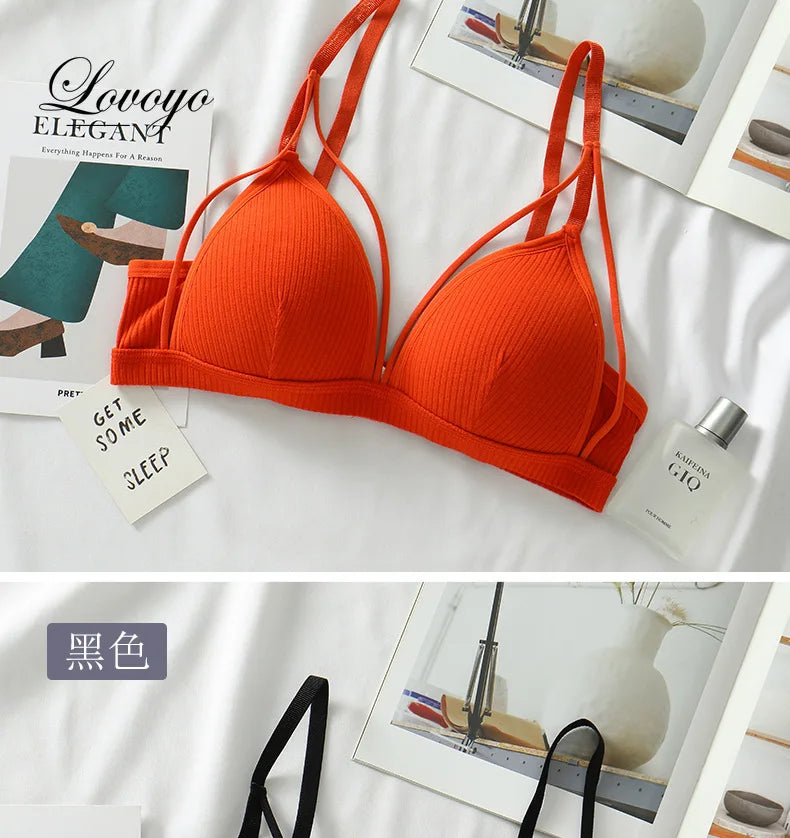 Sexy Women Bra Wire Free Brassiere Push Up Lingerie French Triangle Cup Bra Underwear Thread Top Female Intimates Bralette