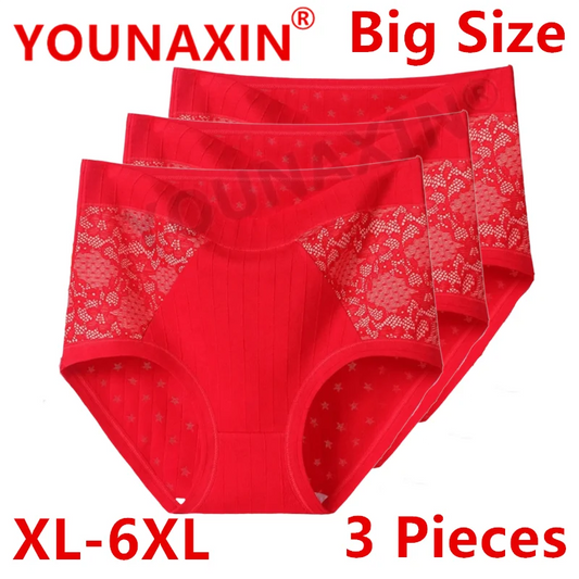 3 Pieces Women Big Size Red Briefs Undies Underwear Cotton Large Panties 2025 Chinese New Year Gifts XL 2XL 3XL 4XL 5XL 6XL