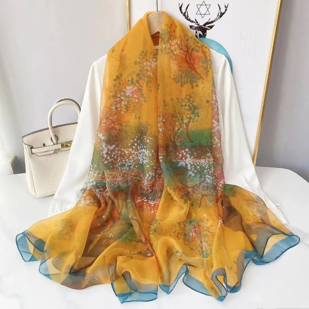 Silk Scarf Foulard Female Headbanda Luxury Hijab Women Soft Warm Pashmina Beach Scarves Echarpe Shawl Large Wrap Echarpe Bandana