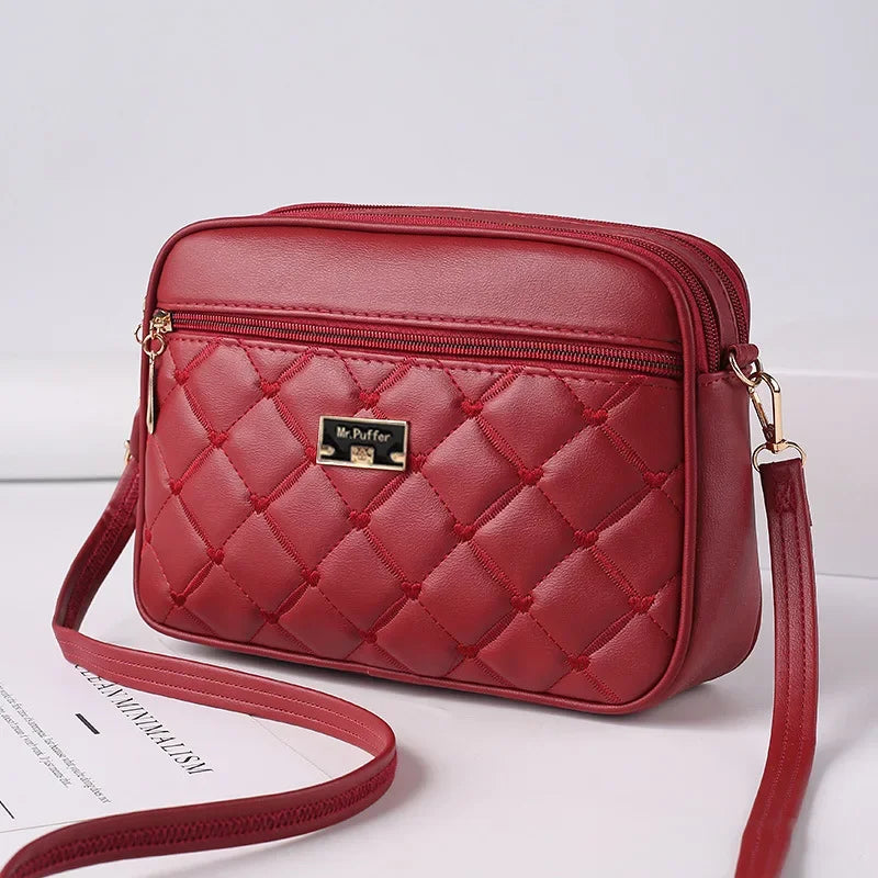 2024 Women's One Shoulder Small Square Handbag New Cross Border Foreign Trade Lingge PU Crossbody Versatile Small Messenger Bag