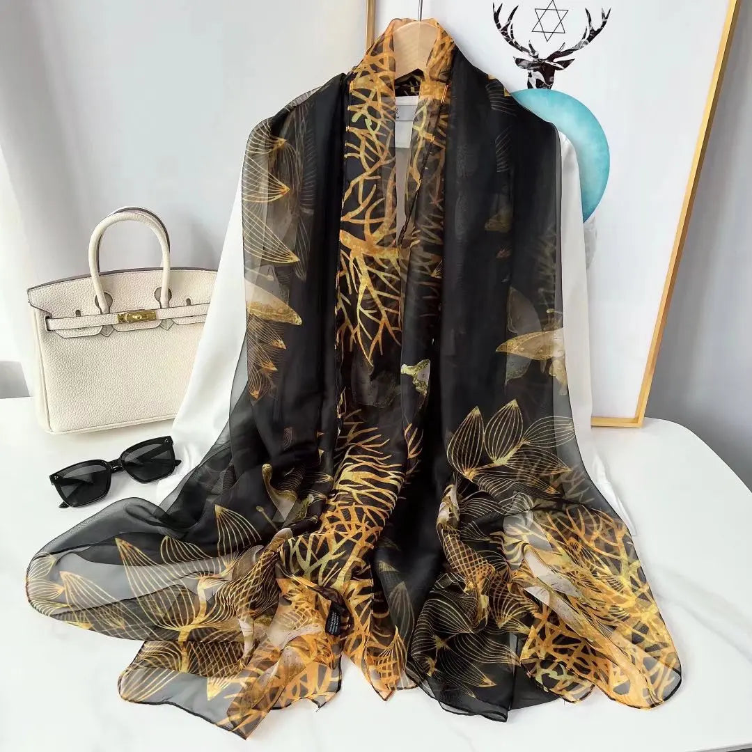 Silk Scarf Fashion Design Neck Foulard Female Luxury Hijab Women Warm Beach Scarves Echarpe Shawl Large Wrap Echarpe Bandana