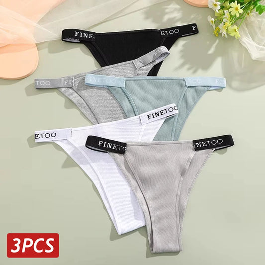 3PCS/Set Cotton Brazilian Panties Women Underpants Sexy Low-Waist Bikini Underpants Female Solid Color Breathable Underwear M-XL