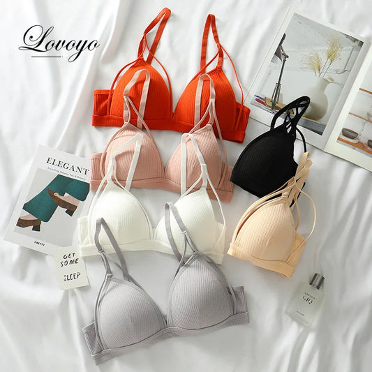 Sexy Women Bra Wire Free Brassiere Push Up Lingerie French Triangle Cup Bra Underwear Thread Top Female Intimates Bralette