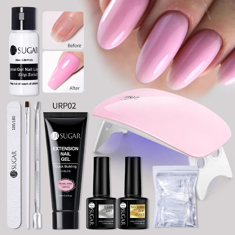 UR SUGAR Acrylic UV Gel Extension Nail Gel Kit Nude Glitter Color Fast Building Gel Nail Polish All For Manicure Nail Art Design