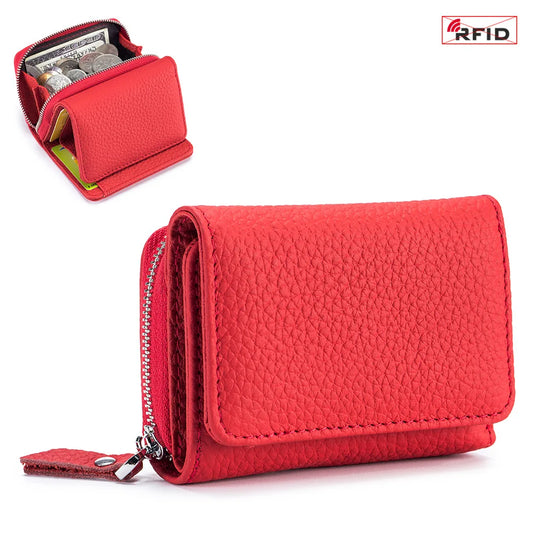 Genuine Leather Women Wallet Small Zipper Coin Wallet Female Short Cow Leather Women Purse RFID Card Money Bag Gift for Women