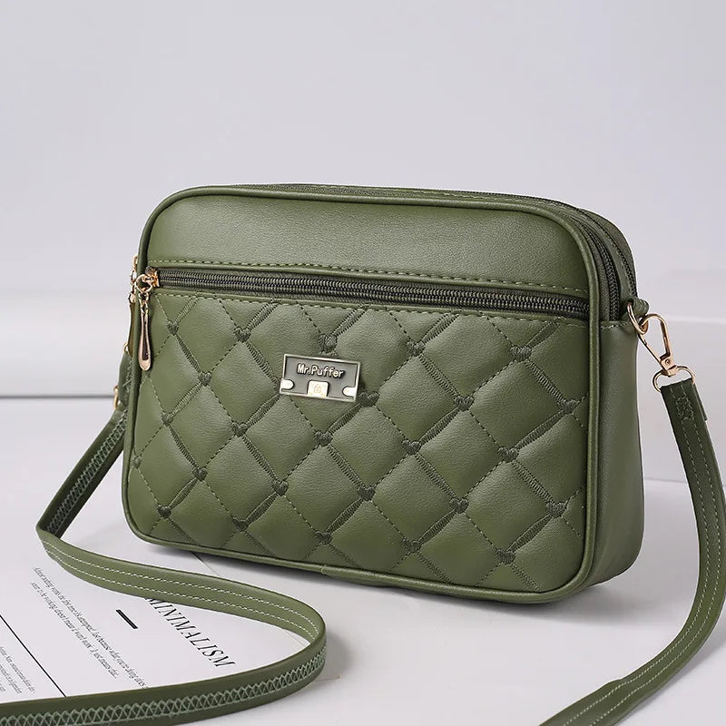 2024 Women's One Shoulder Small Square Handbag New Cross Border Foreign Trade Lingge PU Crossbody Versatile Small Messenger Bag