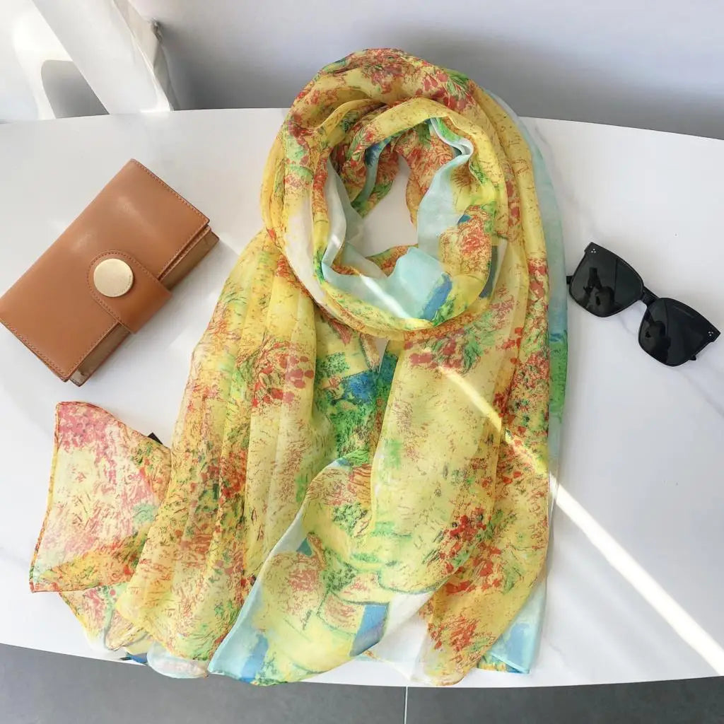 Silk Scarf Fashion Design Neck Foulard Female Luxury Hijab Women Warm Beach Scarves Echarpe Shawl Large Wrap Echarpe Bandana