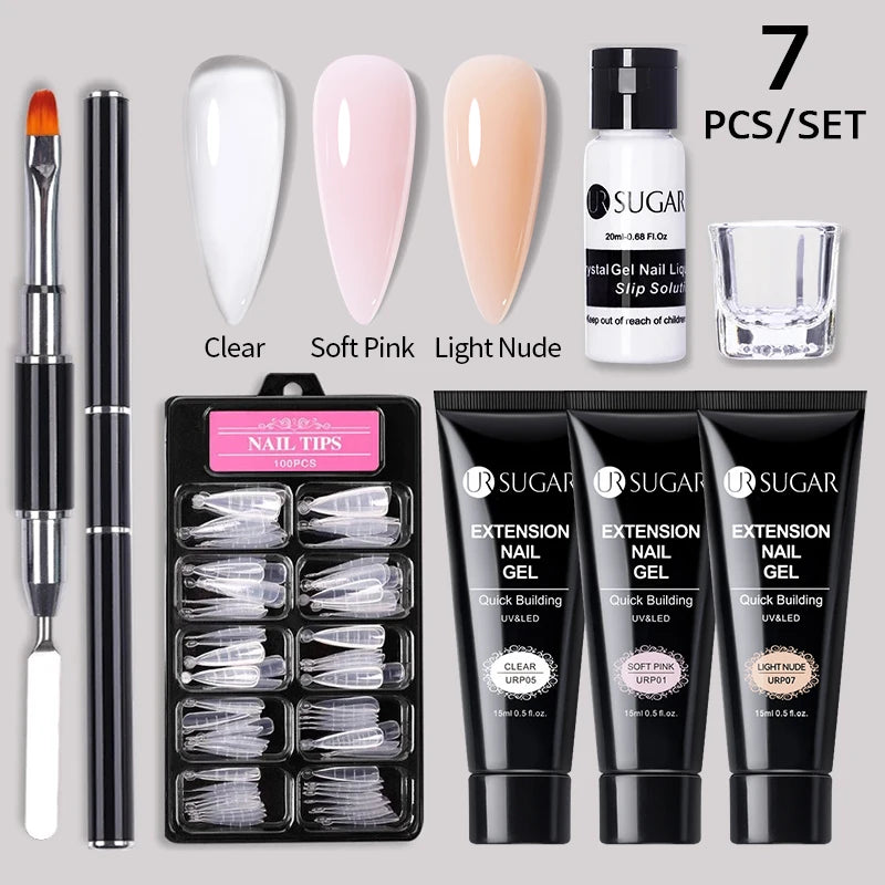 UR SUGAR Acrylic UV Gel Extension Nail Gel Kit Nude Glitter Color Fast Building Gel Nail Polish All For Manicure Nail Art Design