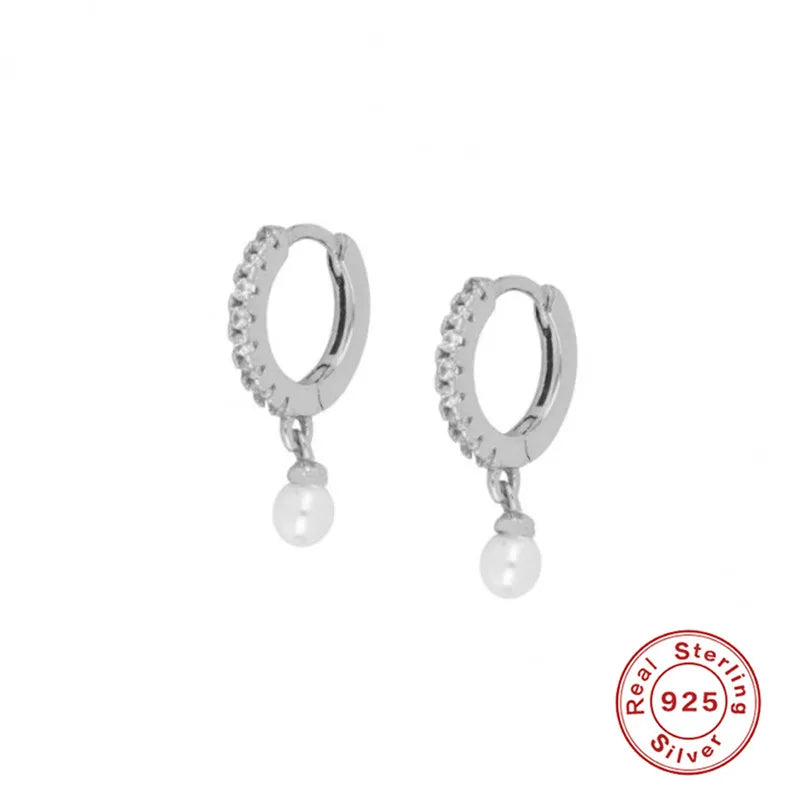 ROXI 925 Sterling Silver Pearls Earrings For Women Wedding Fine Jewelry Piercing Earrings Hoops Bohemia Pendientes Plata Earings