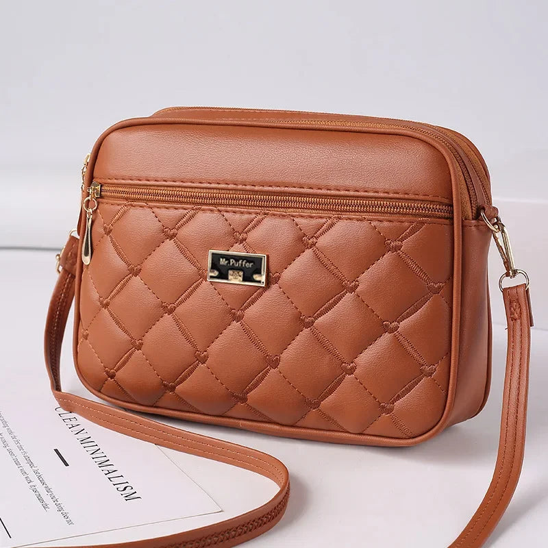 2024 Women's One Shoulder Small Square Handbag New Cross Border Foreign Trade Lingge PU Crossbody Versatile Small Messenger Bag