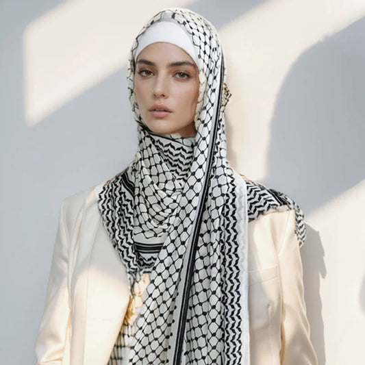 Newest Muslim Keffiyeh Hijab Chiffon Print Shawl Echarpe Keffyeh Fashion Ladies Soft Headwraps Geometric Style Arab Women Scarf