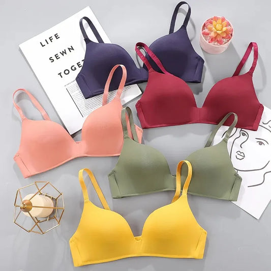 Simple Seamless Underwear Sexy Gathered Bras Soft Breathable Bras Solid Color Underwear Girls Women Underwear Accessories