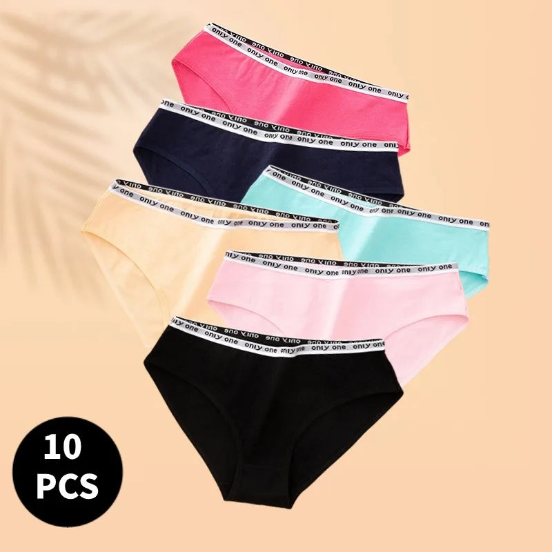 10 PCS/Lot 100 Cotton Panties for Women Cotton Briefs Solid Color Female Underwear Girl Underpants Skin-friendly Cotton Culottes