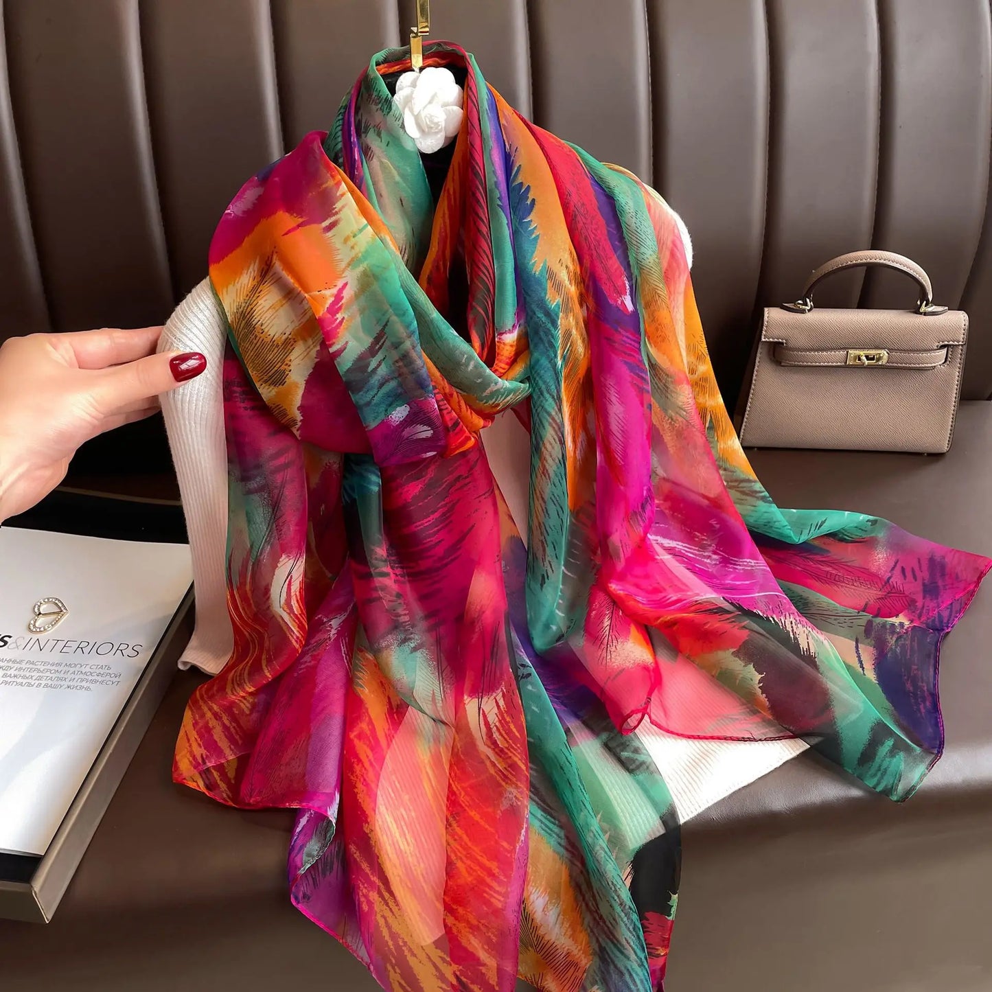 Silk Scarf Foulard Female Headbanda Luxury Hijab Women Soft Warm Pashmina Beach Scarves Echarpe Shawl Large Wrap Echarpe Bandana