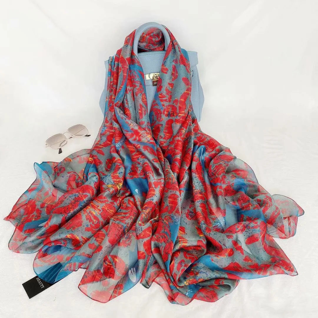 Silk Scarf Fashion Design Neck Foulard Female Luxury Hijab Women Warm Beach Scarves Echarpe Shawl Large Wrap Echarpe Bandana