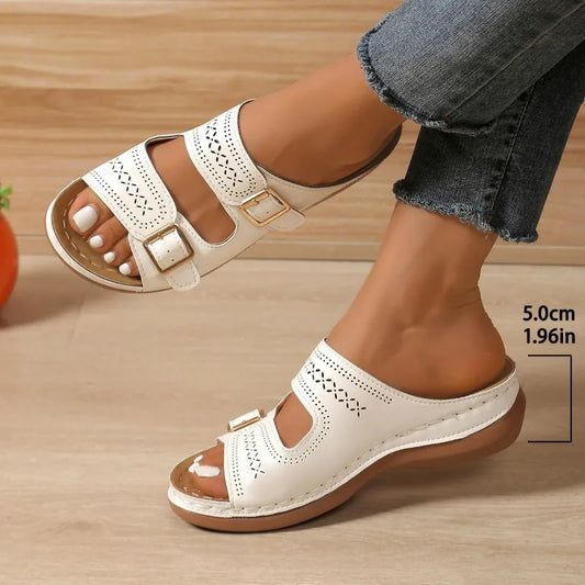 2024 Summer Fashion Women Wedge Slippers Premium Orthopedic Open Toe Shoes for Women Anti-slip Platform Retro Slippers Female