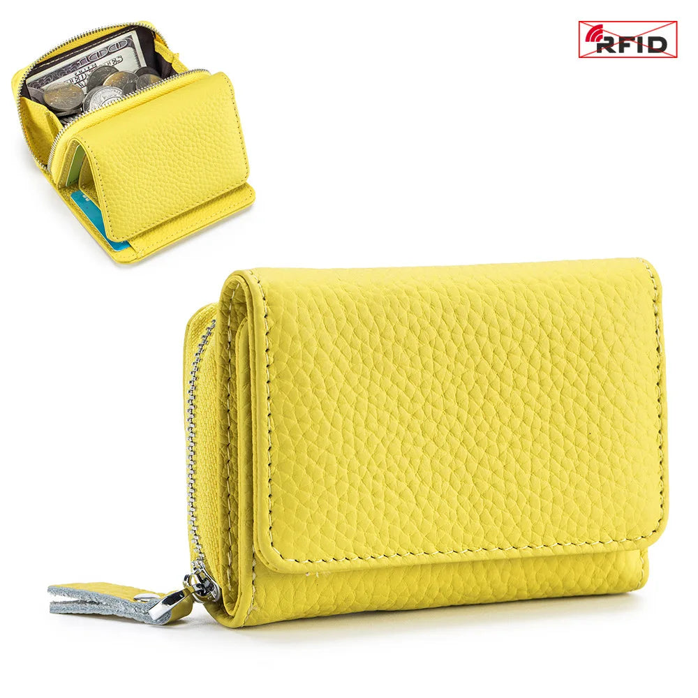 Genuine Leather Women Wallet Small Zipper Coin Wallet Female Short Cow Leather Women Purse RFID Card Money Bag Gift for Women