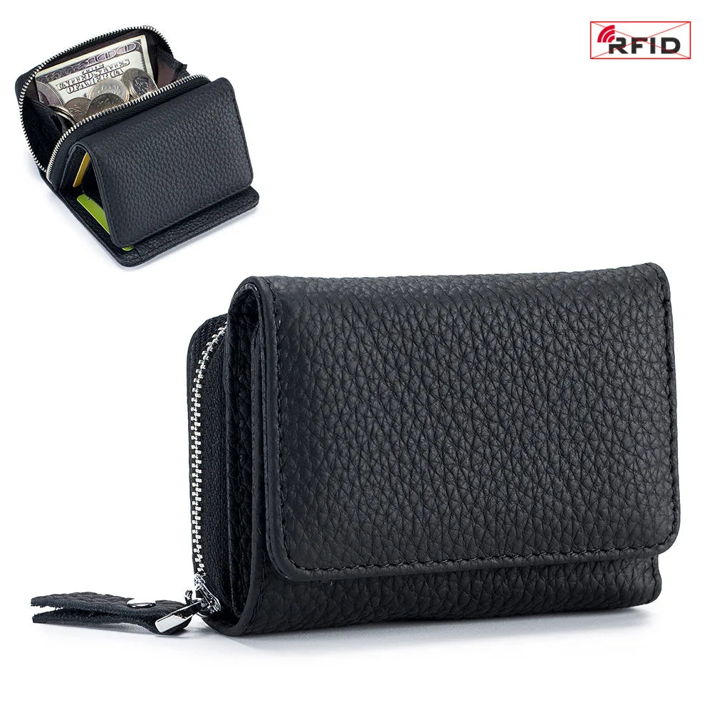 Genuine Leather Women Wallet Small Zipper Coin Wallet Female Short Cow Leather Women Purse RFID Card Money Bag Gift for Women