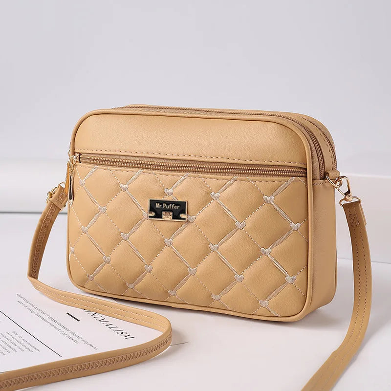 2024 Women's One Shoulder Small Square Handbag New Cross Border Foreign Trade Lingge PU Crossbody Versatile Small Messenger Bag