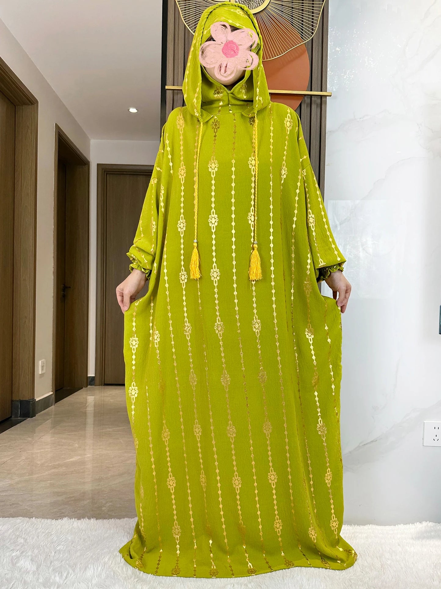 New Cotton Ramadan Muslim Two-Hat Abaya Dubai Turkey Islam Prayer Clothes Gold Dust   Dress Islam Women Dress Kaftan