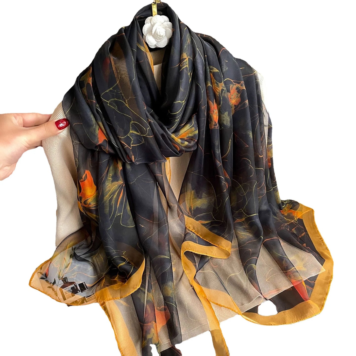 Silk Scarf Foulard Female Headbanda Luxury Hijab Women Soft Warm Pashmina Beach Scarves Echarpe Shawl Large Wrap Echarpe Bandana