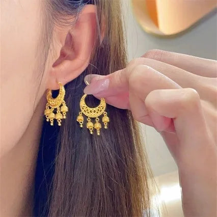 Womens 18K gold earrings AU750 earrings with tassels simple ethnic style wedding jewelry accessories with certificate