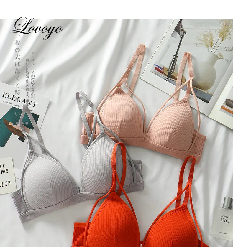 Sexy Women Bra Wire Free Brassiere Push Up Lingerie French Triangle Cup Bra Underwear Thread Top Female Intimates Bralette