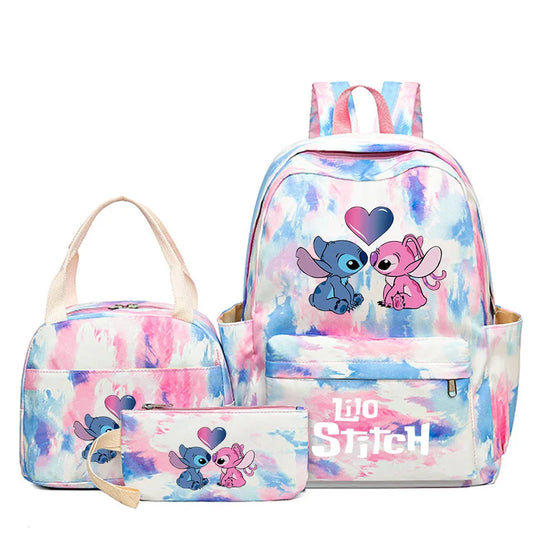 3Pcs/set Disney Lilo Stitch Student Boy Girl Schoolbag Colorful Backpack Children Teenager Cartoon School Bookbag with Lunch Bag