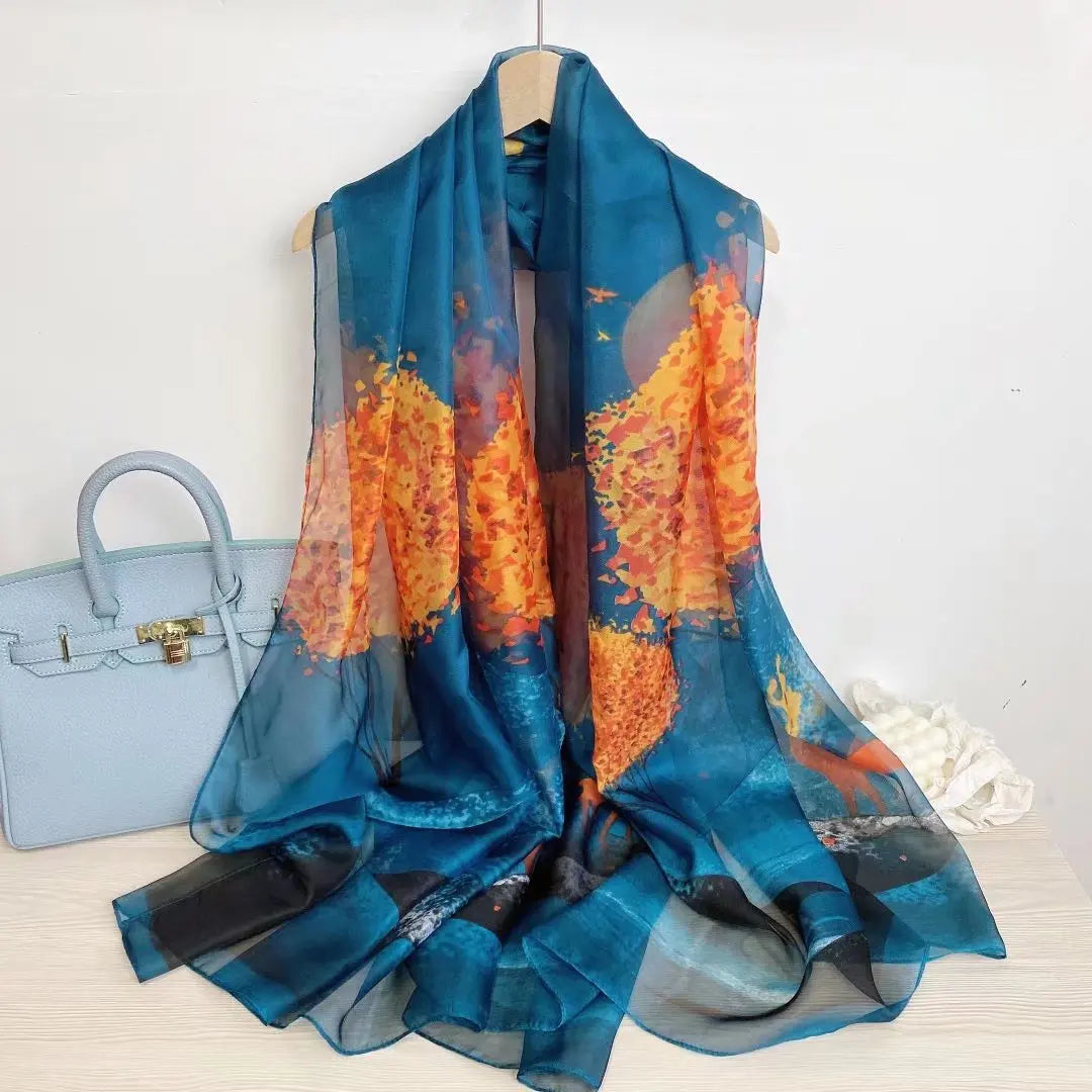 Silk Scarf Fashion Design Neck Foulard Female Luxury Hijab Women Warm Beach Scarves Echarpe Shawl Large Wrap Echarpe Bandana