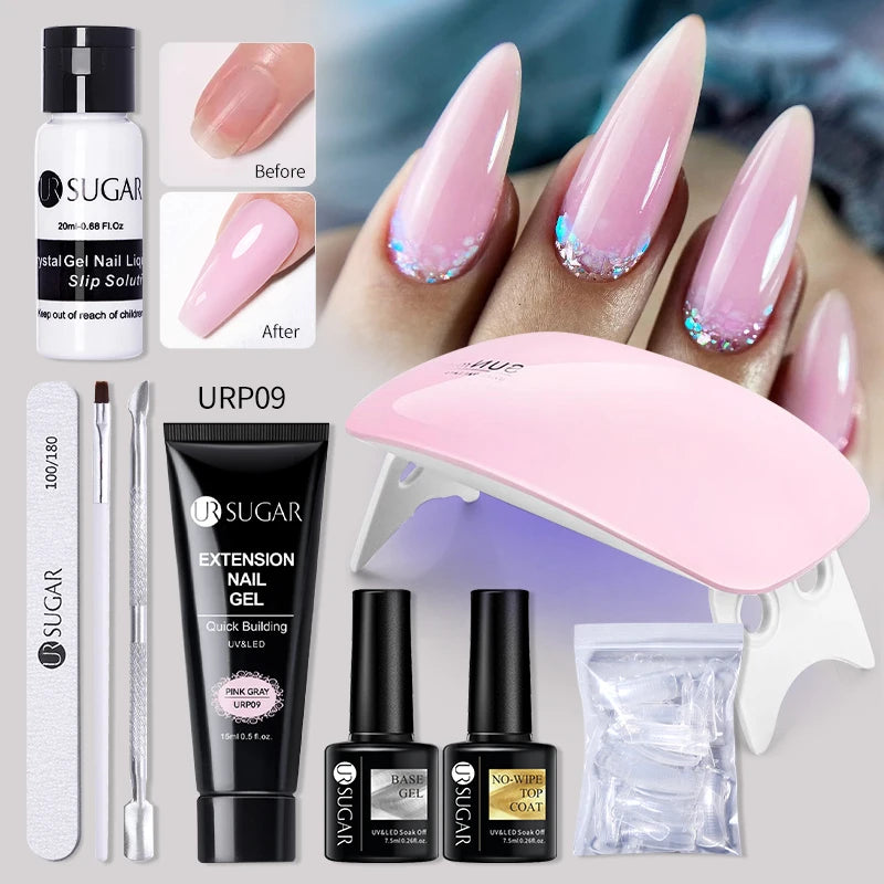 UR SUGAR Acrylic UV Gel Extension Nail Gel Kit Nude Glitter Color Fast Building Gel Nail Polish All For Manicure Nail Art Design