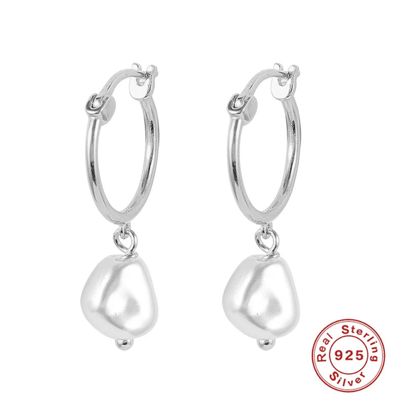 ROXI 925 Sterling Silver Pearls Earrings For Women Wedding Fine Jewelry Piercing Earrings Hoops Bohemia Pendientes Plata Earings