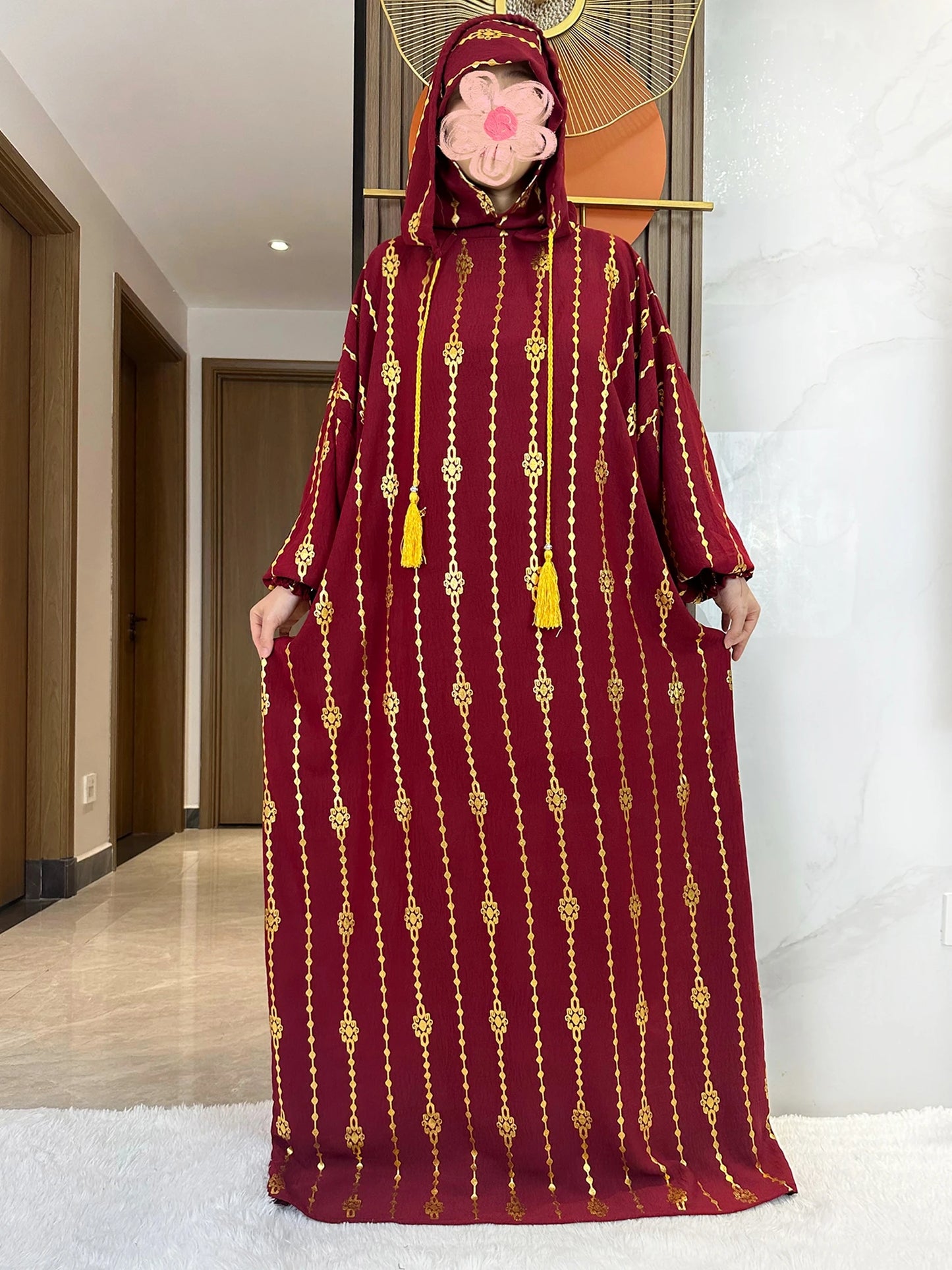 New Cotton Ramadan Muslim Two-Hat Abaya Dubai Turkey Islam Prayer Clothes Gold Dust   Dress Islam Women Dress Kaftan